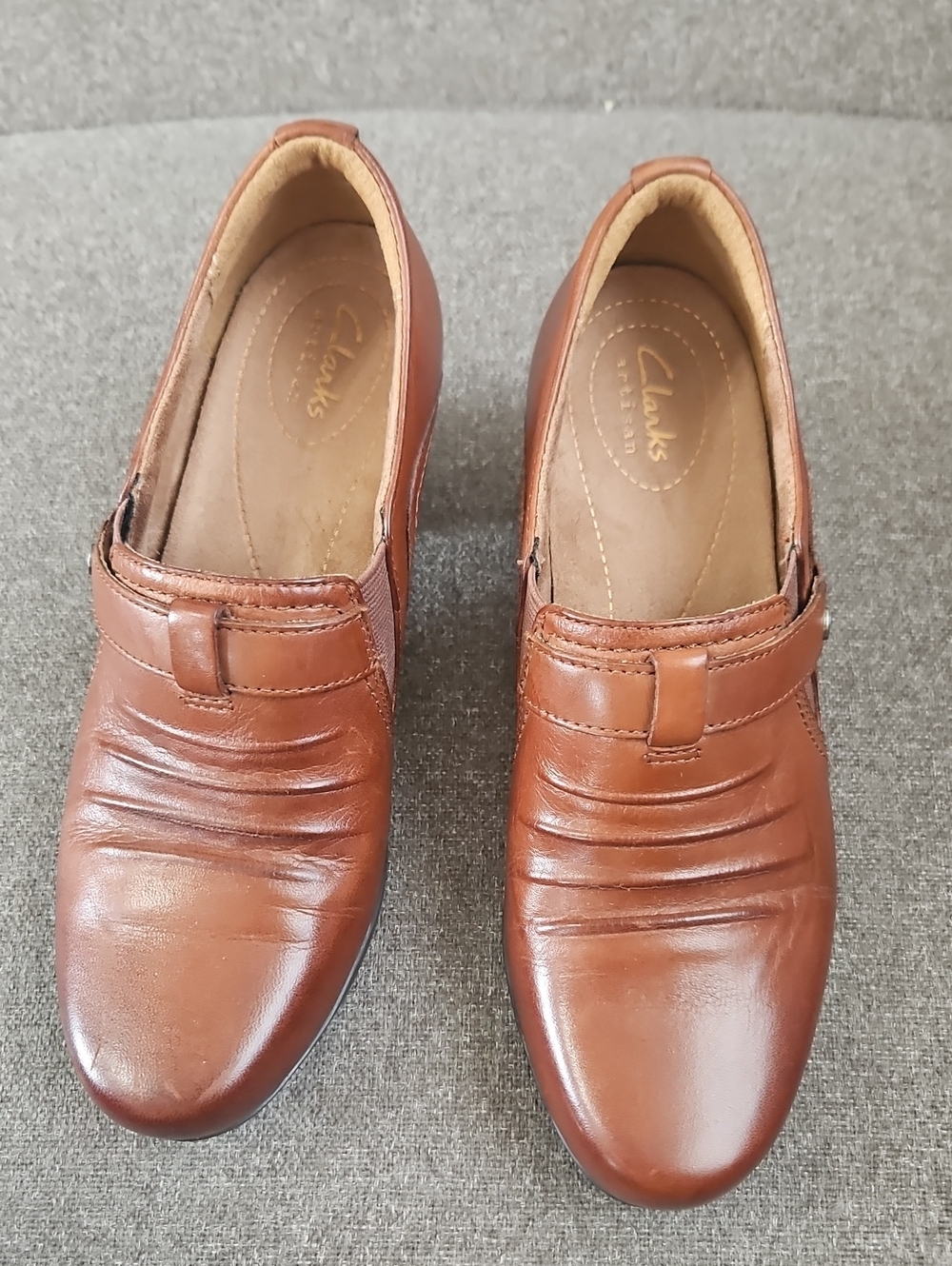 Clarks Brown Women's Low Heel Leather Slip-Ons